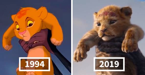 image comparing live action disney remake of the Lion King to the original